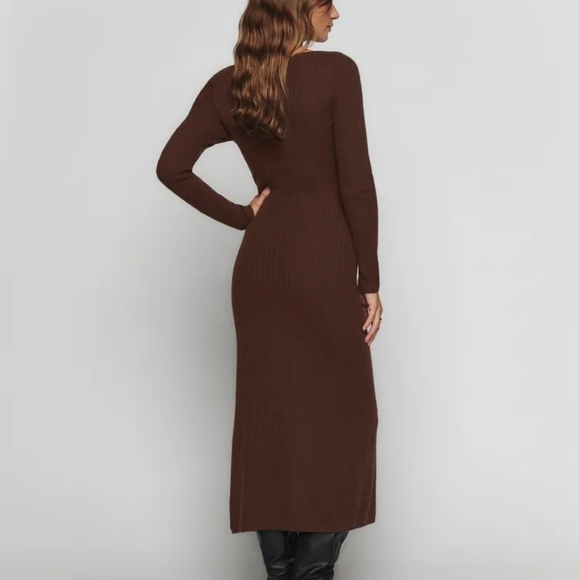 Reformation Pompeo Cashmere Cable Sweater Dress in Americano size M NWT - Picture 3 of 12